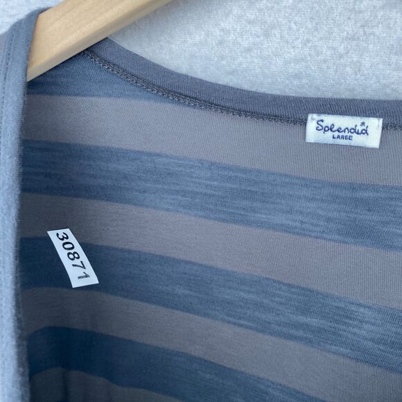 SPLENDID Cardigan L Striped V-Neck Button Front Long Sleeve Cotton Jersey Gray - Picture 11 of 11